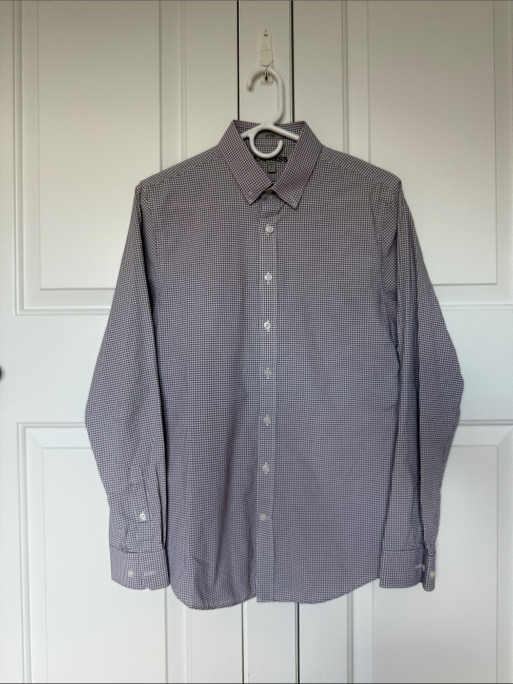 Express Men's Micro-Check Dress Shirt - Purple & White